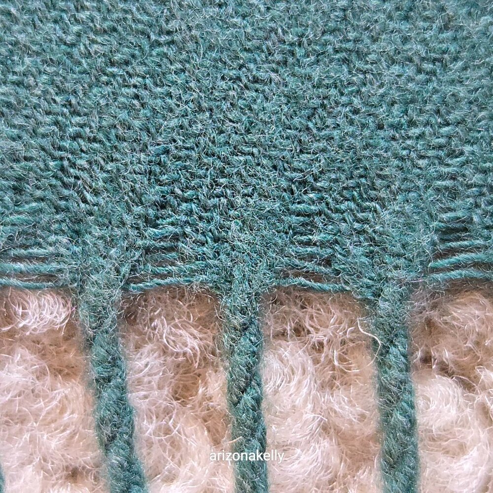 Green "Cashmere" Scarf with Chain Stitch Embroidery Flowers and Leaves - Picture 4 of 16